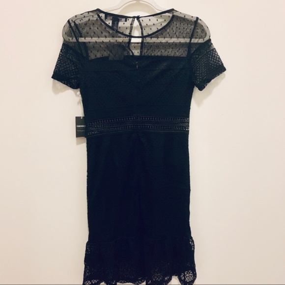NWT Forever 21 Black Dress with Sheer Detail - Picture 3 of 4